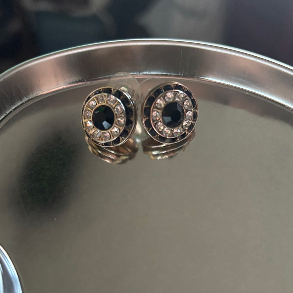 Brighton Black and Crystal Round Stud Earrings